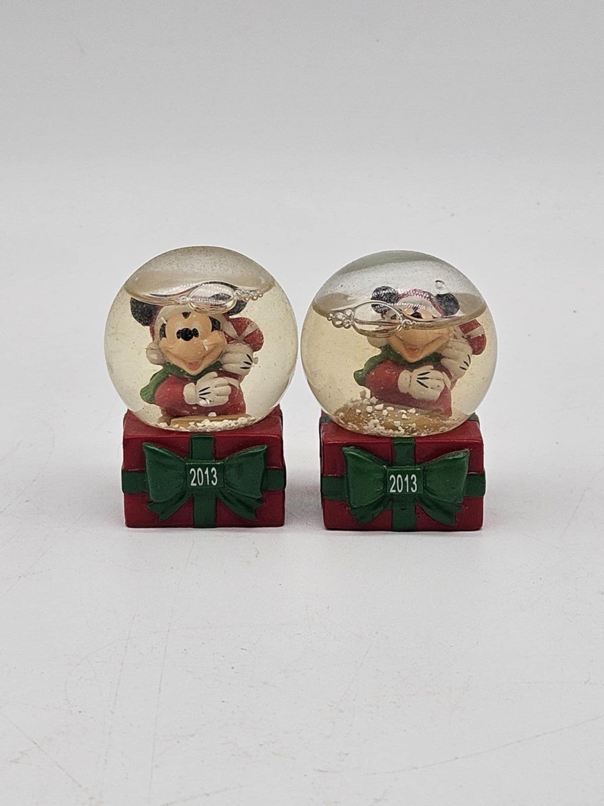 Lot of 2 JC Penney Snow Globes 2” High Disney Mickey Mouse Christmas Xmas 2013