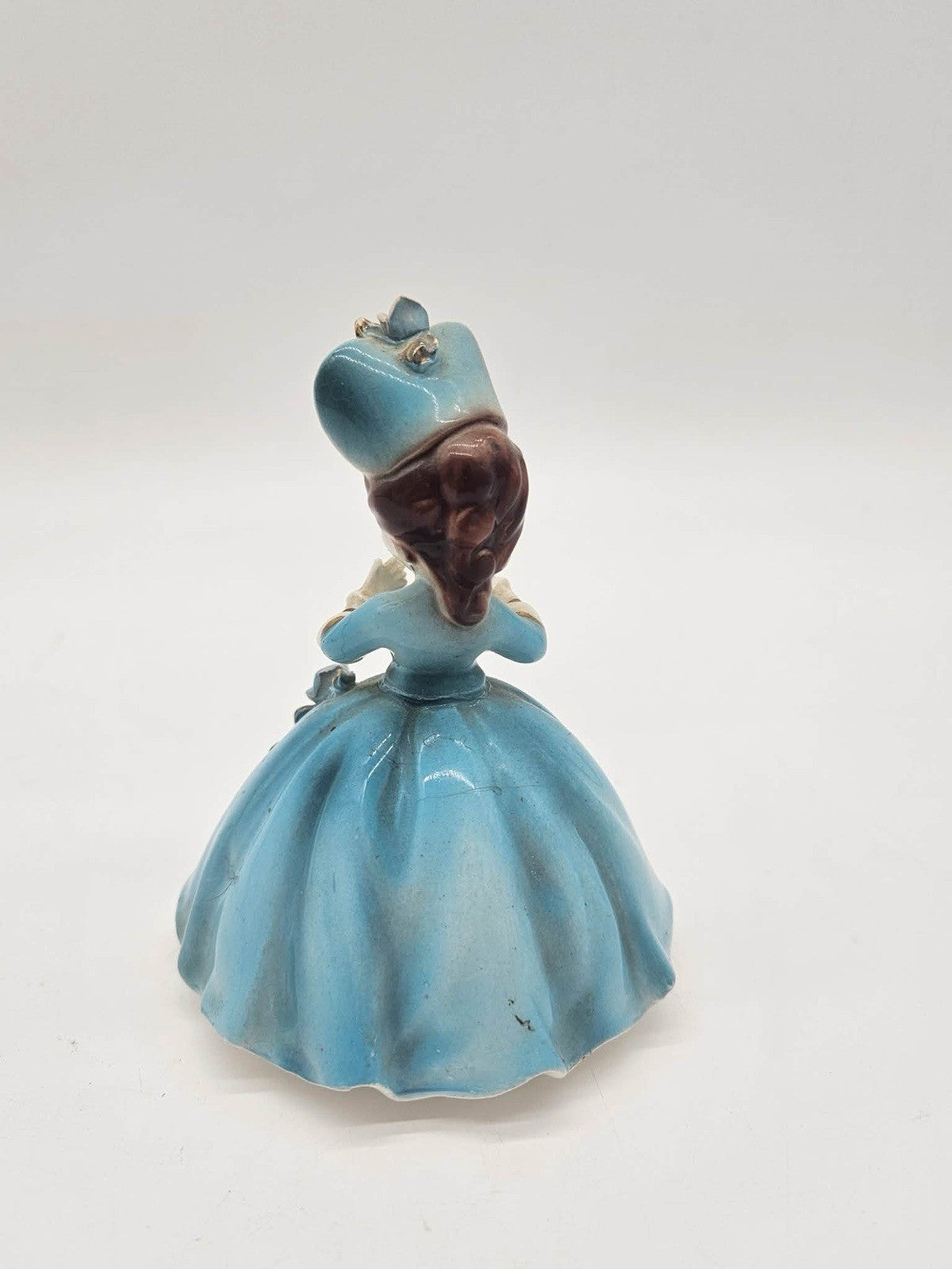 Vintage Cherchez La Femme Figurine Girl in Blue Dress Hat Flowers #7616