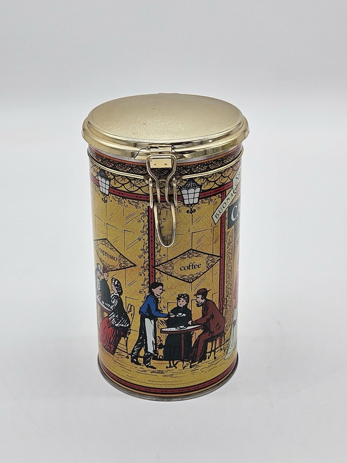 Vintage SanRemo Caffè Italian Coffee Tin Canister Clamp Lid