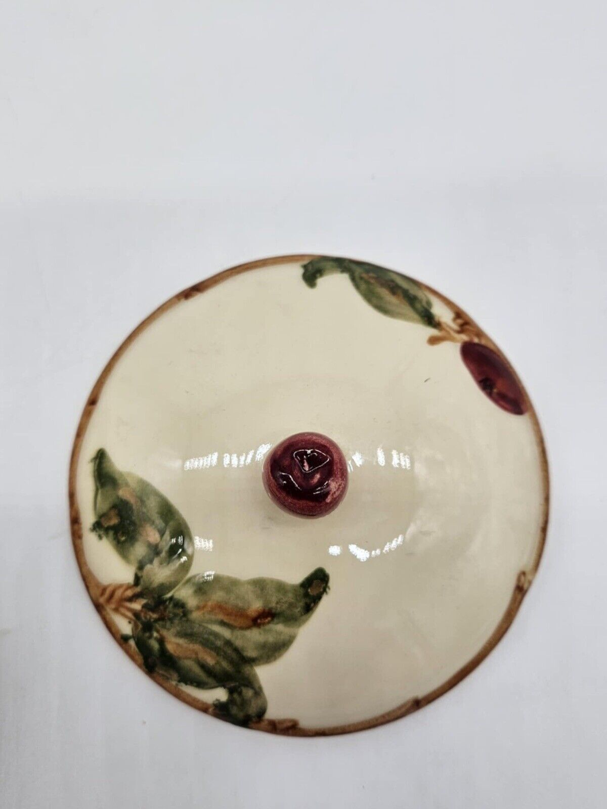 FRANCISCAN APPLEWARE Lidded French Onion SOUP BOWL w/Handle- 1940s Vtg Stoneware