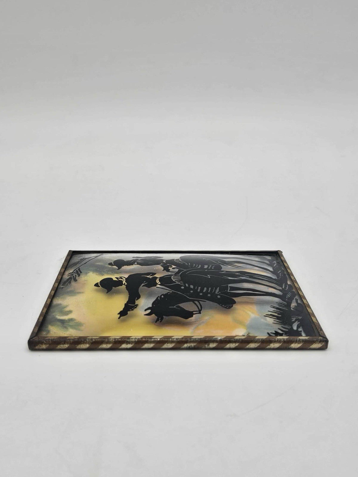 Vintage Pair Western Cowboy-Cowgirl on Horses, Convex Glass Silhouettes