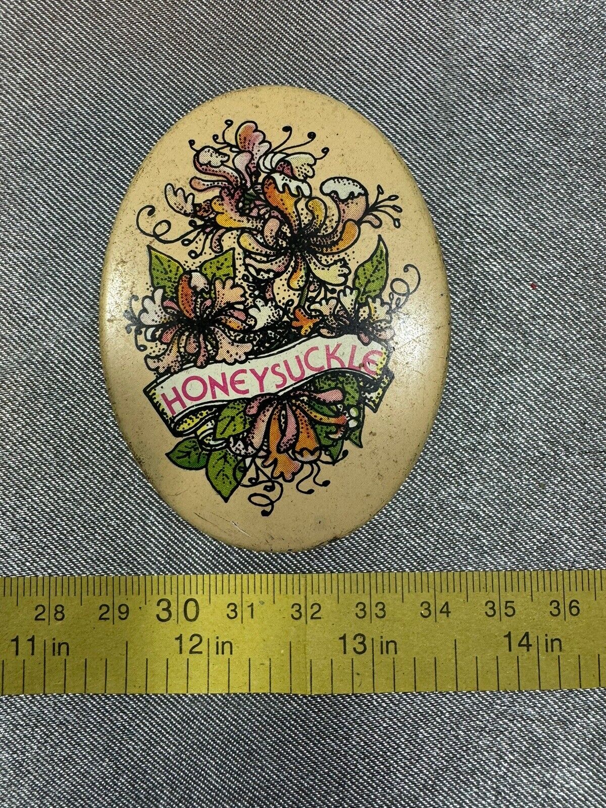 Vintage Antique Gilchrist & Soames of London Honeysuckle Tin Jar  005