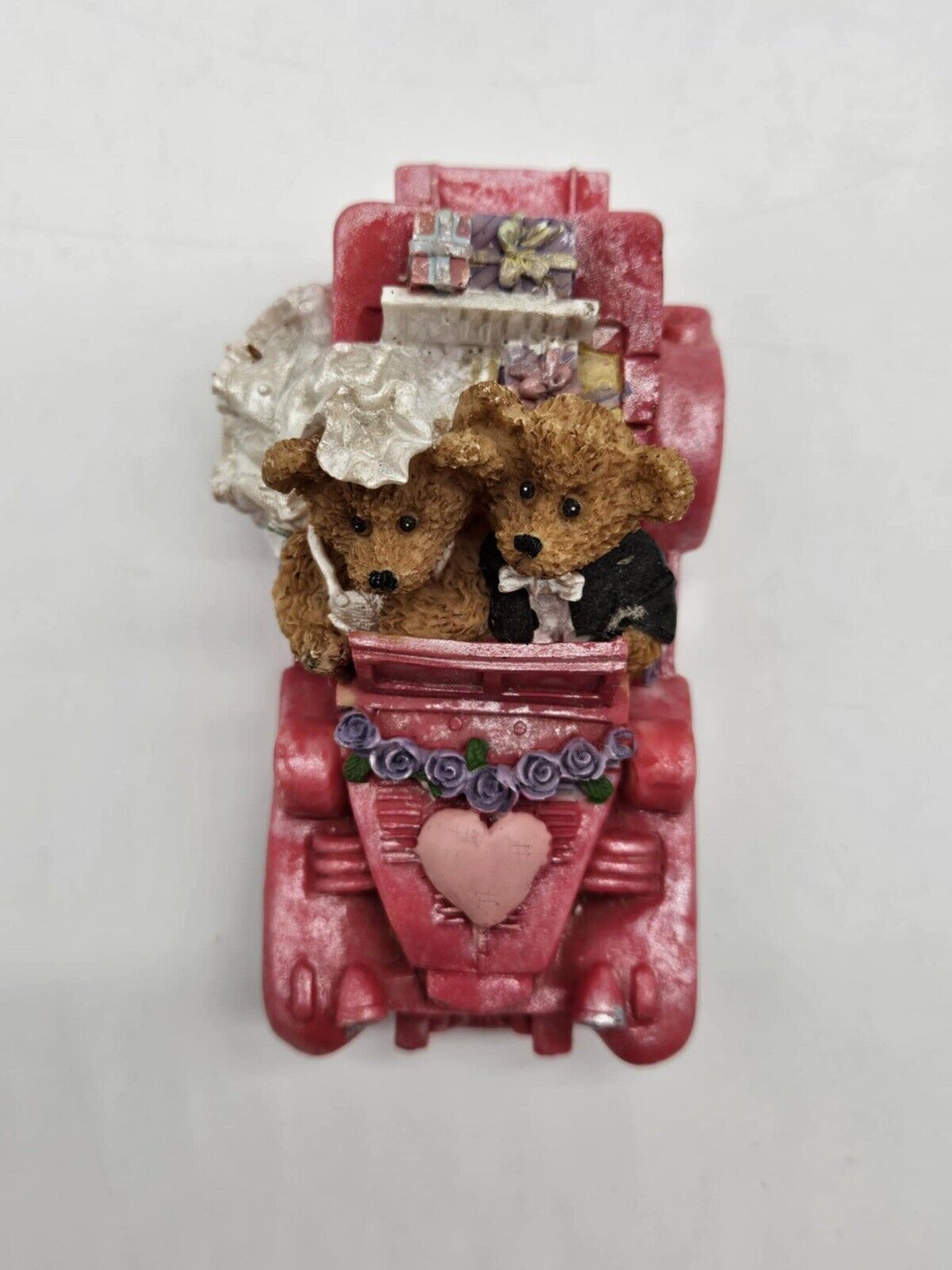 Vintage Just Married Bears in Pink Car