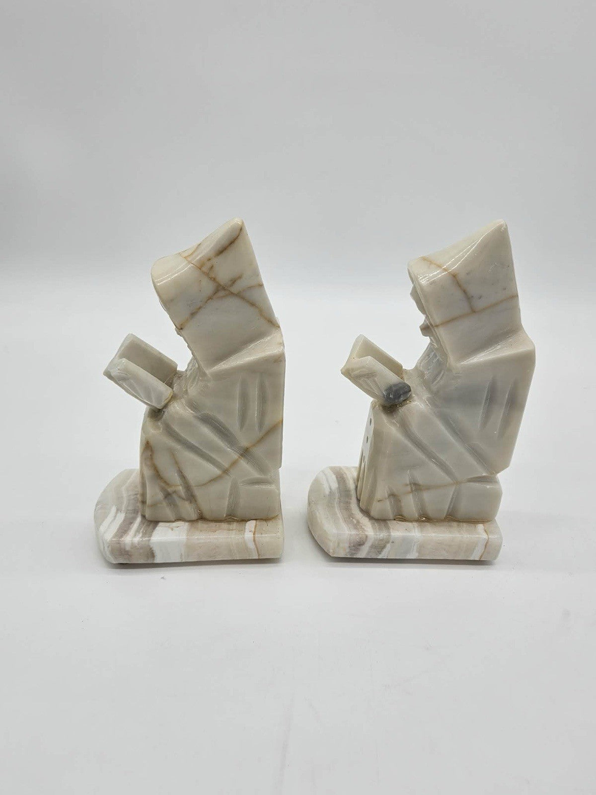 Onyx Pair Marble Monk Bookends- Reading Hooded Figure 10" FREE SHIPPING