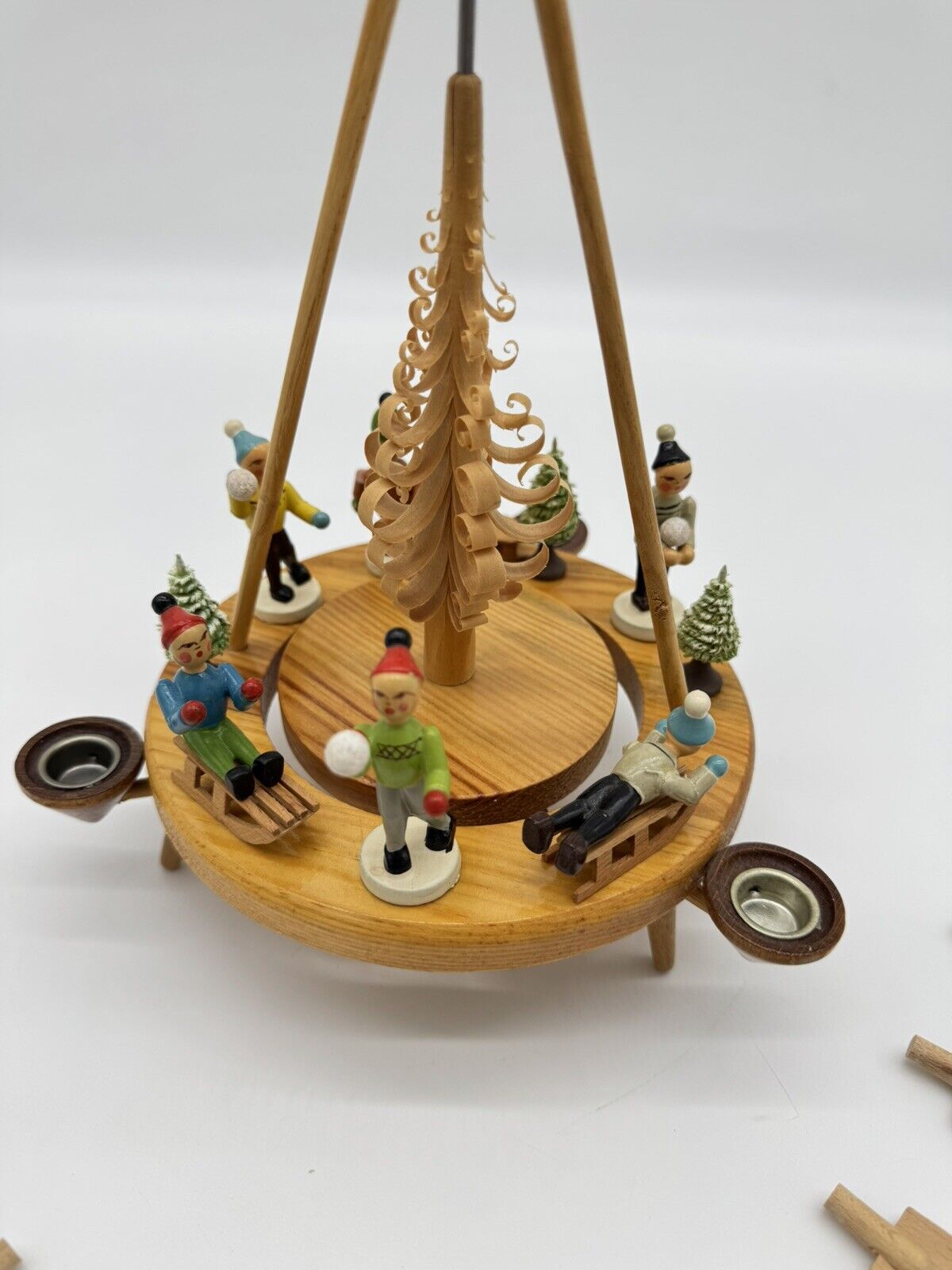 Vintage Erzgebirge Christmas Spinner Pyramid Wooden Winter Scene 11” Tall