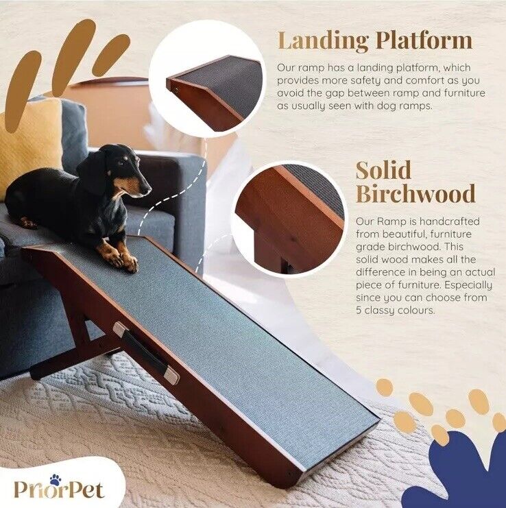 PRIORPET Dog ramp for Couch Birchwood Foldable Dog ramp - Adjustable 7" to 20”