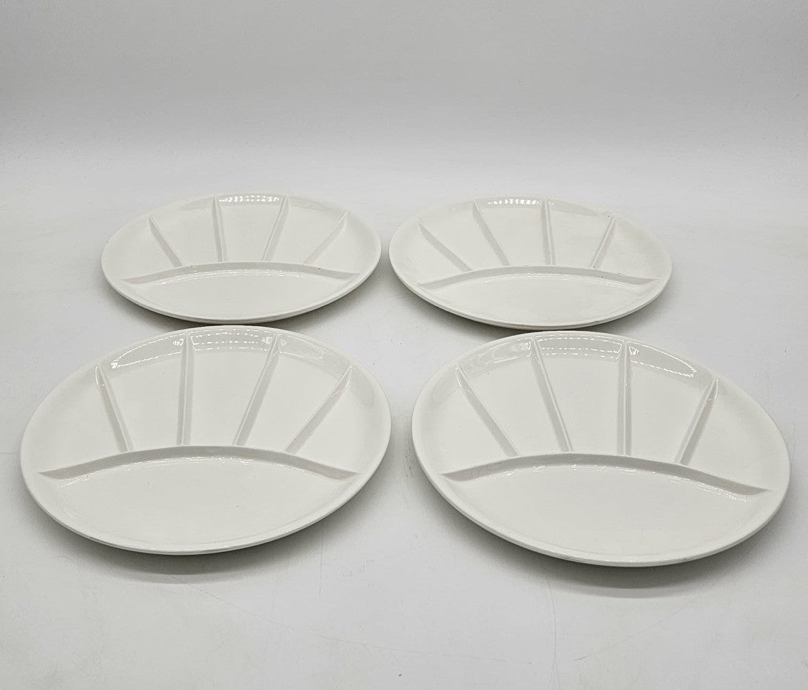 Ceramic Divided Fondue/Sushi Plates 9'' Round Off White Japan Vintage Lot 4