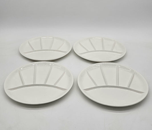 Ceramic Divided Fondue/Sushi Plates 9'' Round Off White Japan Vintage Lot 4