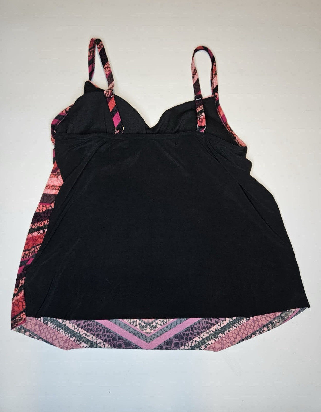 Aqua Green Tankini Top Pink Black Chevron V-Neck Adjustable Straps Size L