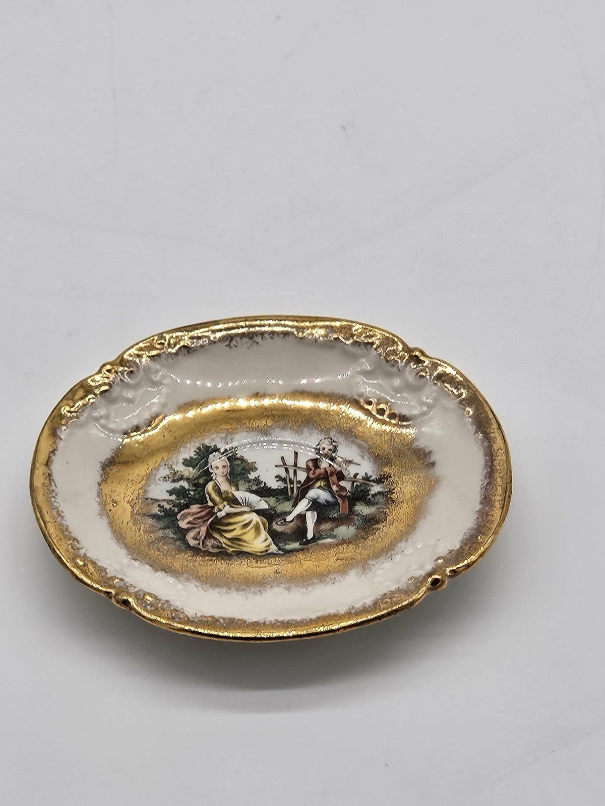 Vintage Red Cliff China Gold Gilt Victorian Courting Scene Dish
