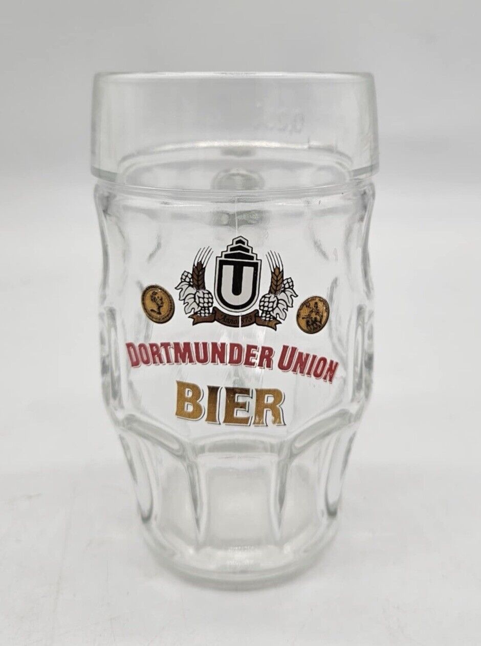 Dortmunder Union Bier Clear Thumbprint Glass Beer Mug 0.2L W Germany Vintage