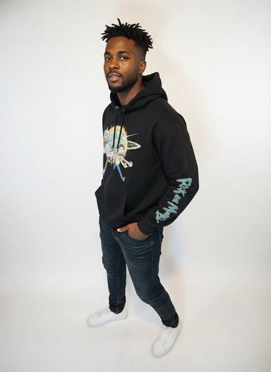 Rick And Morty Men's Black Hoodie Hooded Pullover Sweatshirt Adult Swim Large L