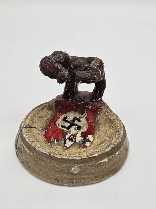 Vintage Folk Art Anti-Nazi Figural Ashtray WWII Era Satirical Piece