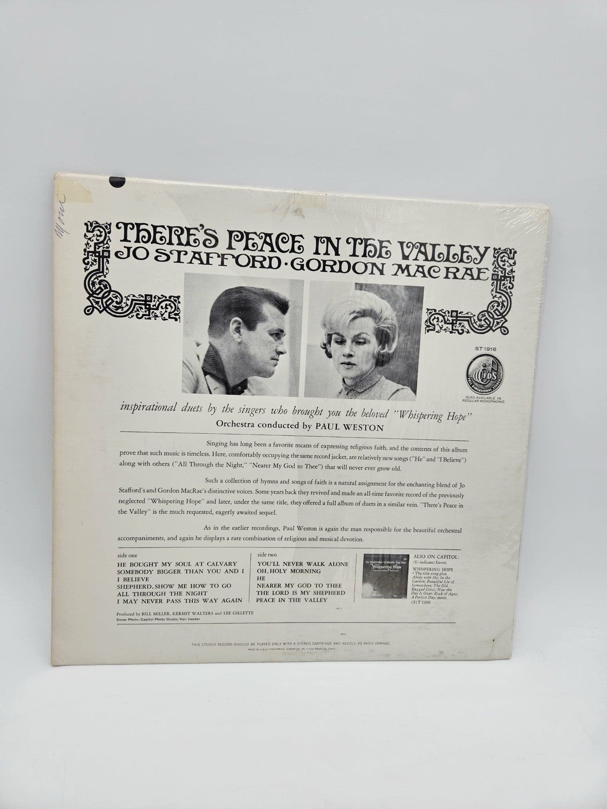 Jo Stafford Gordon MacRae There's Peace In The Valley Record Vinyl 12" LP ST1916