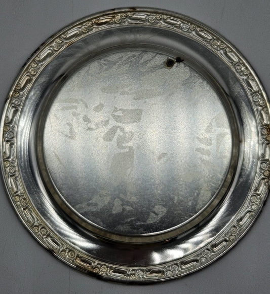 Vintage English Silverplate Round Serving Tray Pierced Gallery Rim 16"