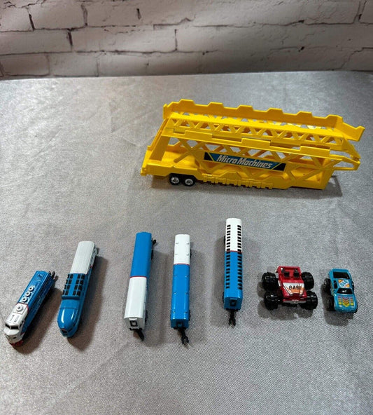 Vintage Galoob Lines train set Car Hauler & Two Cars Micro Machines 1989 VTY 002