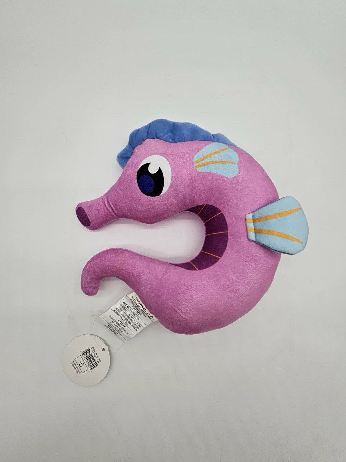 Kids seahorse Neck Pillow 11x11 Plush Travel Cushion Red U Shape Cute NWOT