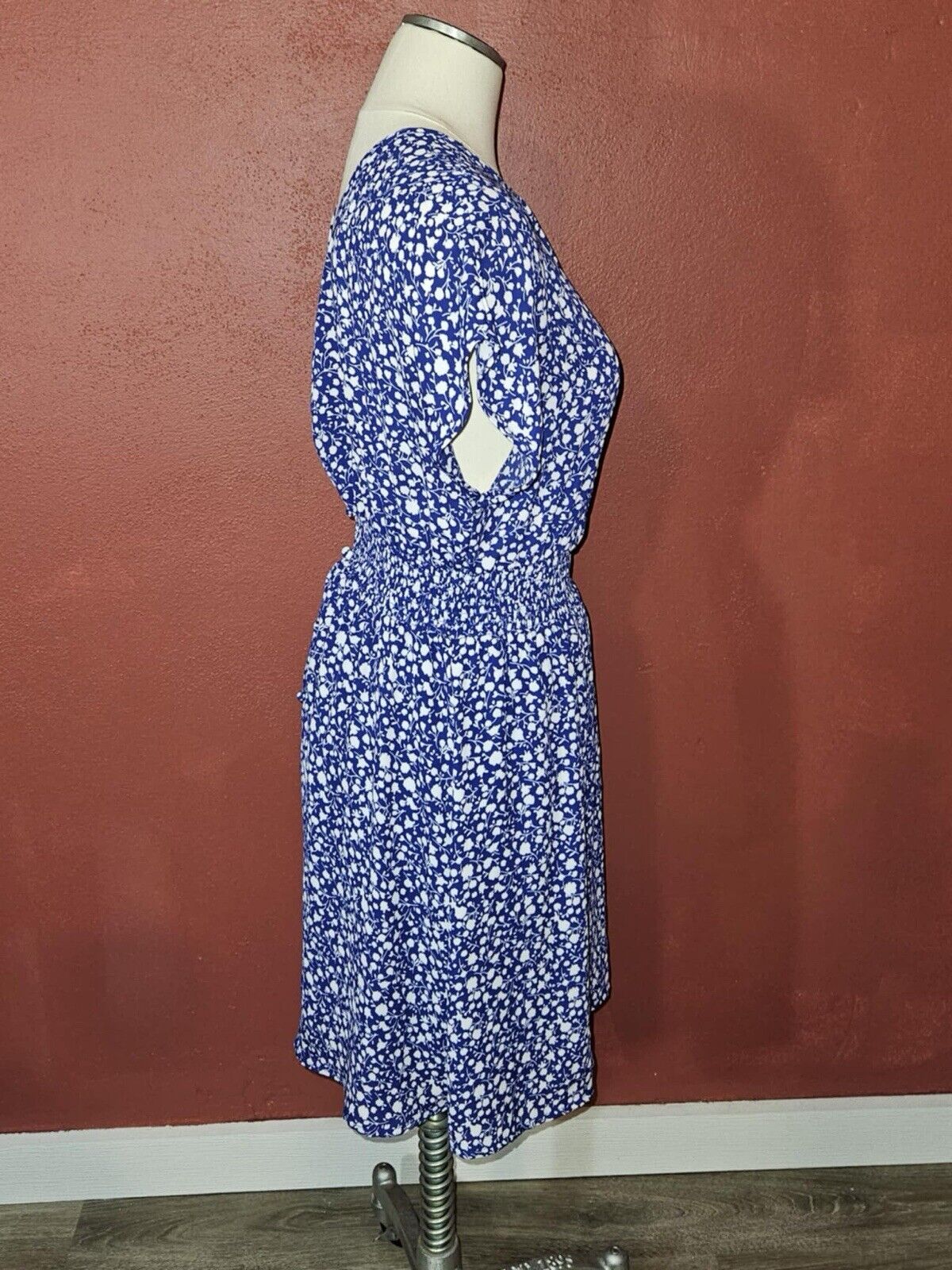 Sienna Sky Medium Womens Dress Blue Floral Short Sleeve Lined Mini