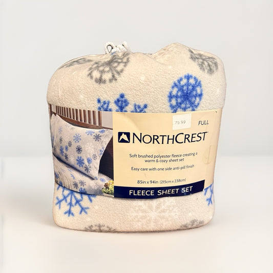 Northcrest Fleece Sheet Set Full Size Snowflake Winter Print Cozy