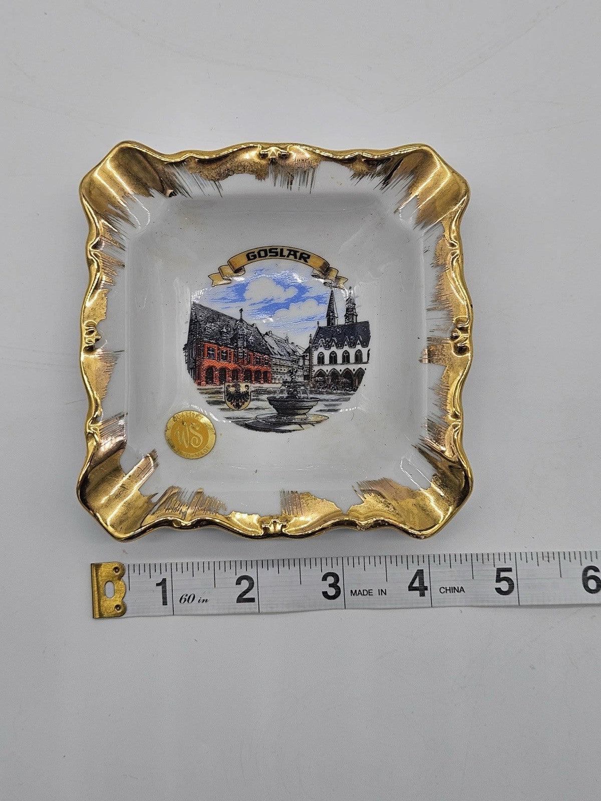 Vintage Goslar Germany Gold Trim Porcelain Souvenir Ashtray WS