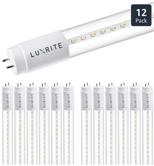 12-Pack Luxrite 4ft LED Tube Lights 1800 Lumens 3000K Warm White (13W)