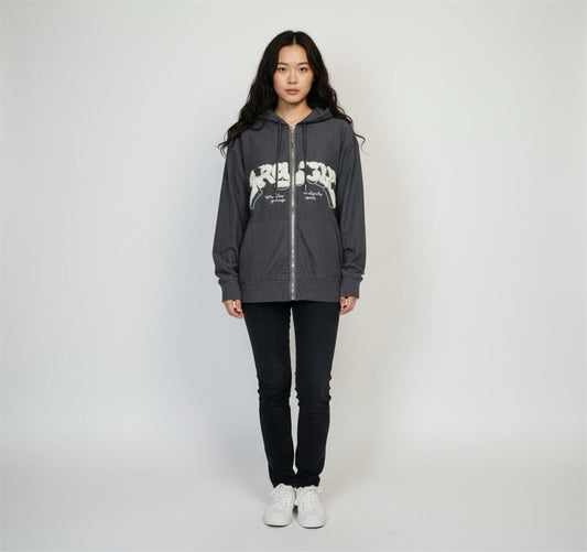 Gray Zip-Up Hoodie Embroidered Star Graphic Women’s Sz S