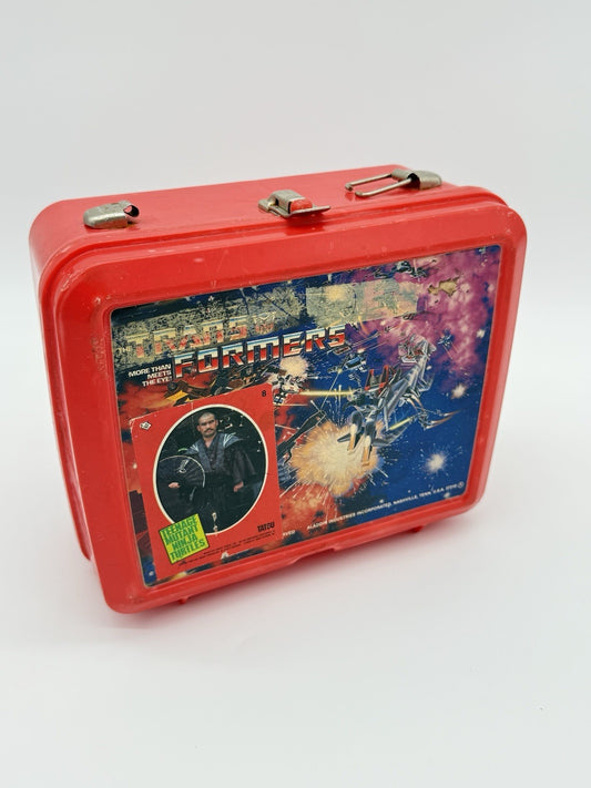Vintage 1986 Aladdin Hasbro Transformers Lunch Box - TMNT Sticker on Front