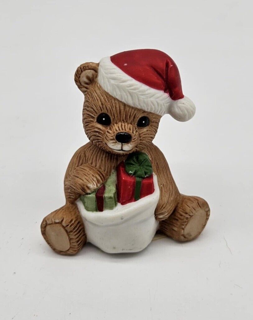 Vintage Homco Teddy Bear of the Month December 1413 Figurine Christmas Santa