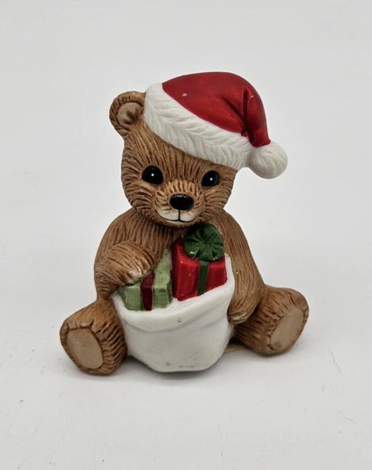 Vintage Homco Teddy Bear of the Month December 1413 Figurine Christmas Santa