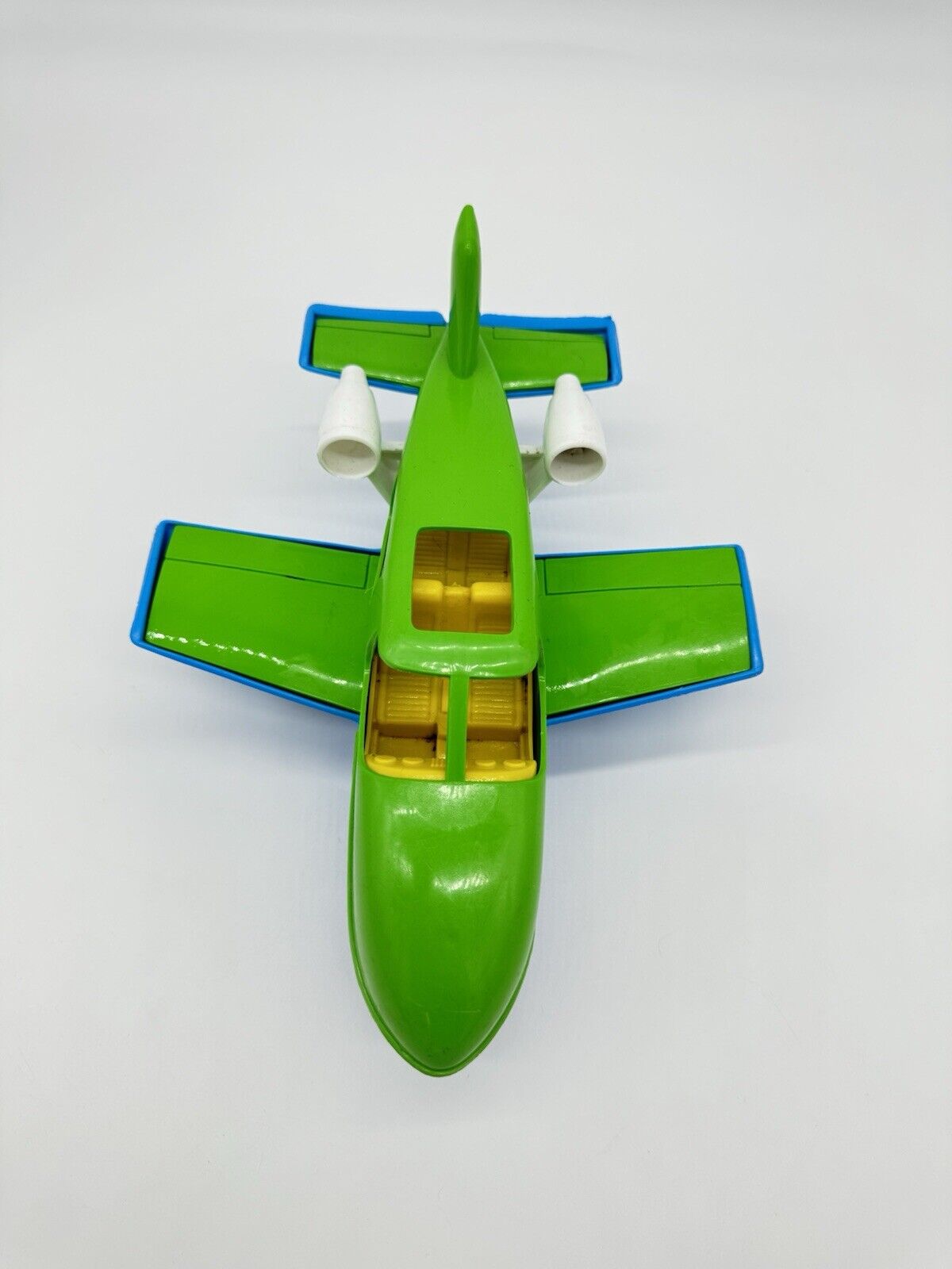 Vintage American Plastic Toys Airplane Blue Green Made in USA 11"x8"