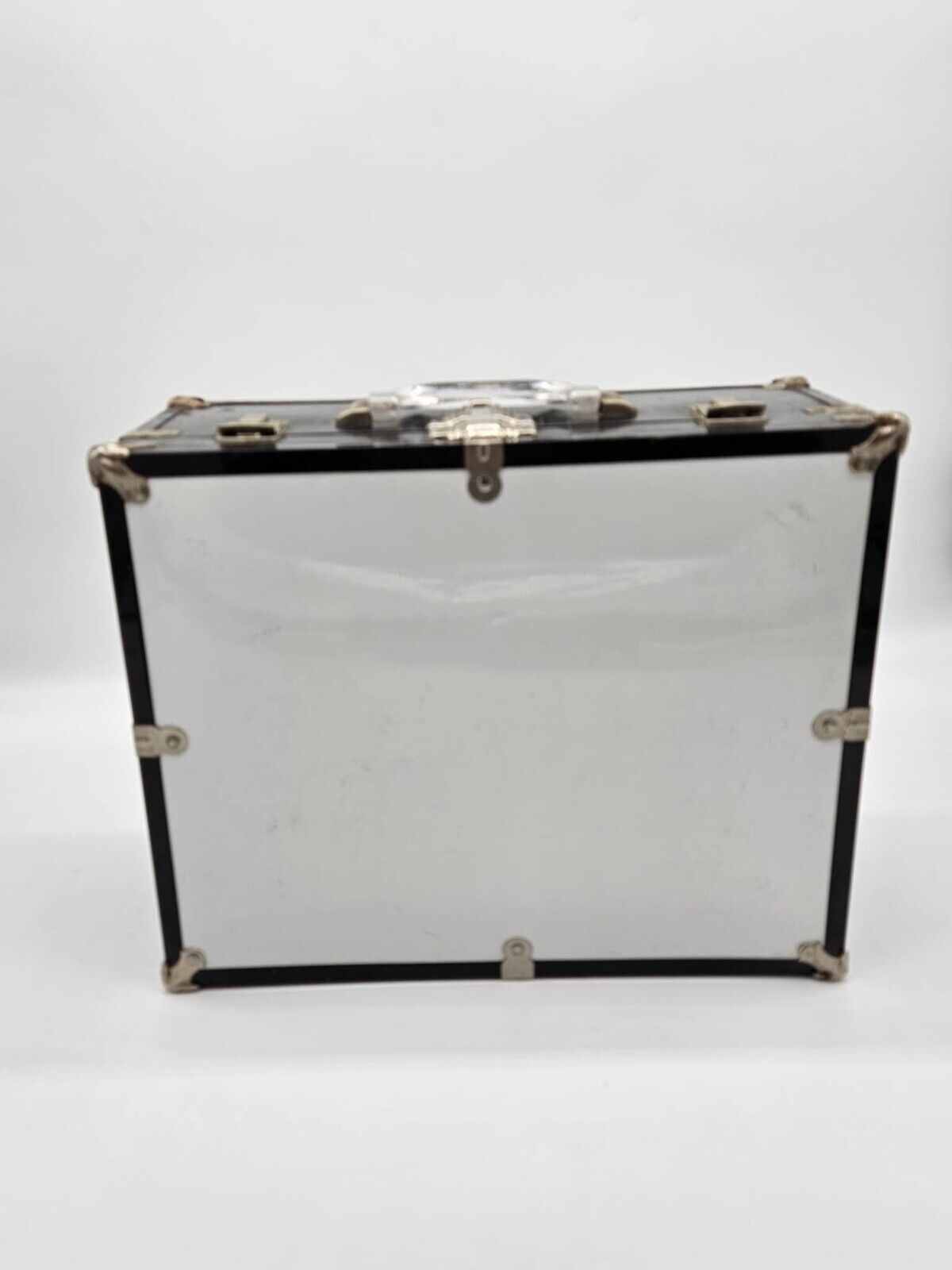 Vintage Metal Suitcase ~ White/Black Aluminum Hard Shell Classic Lock Briefcase