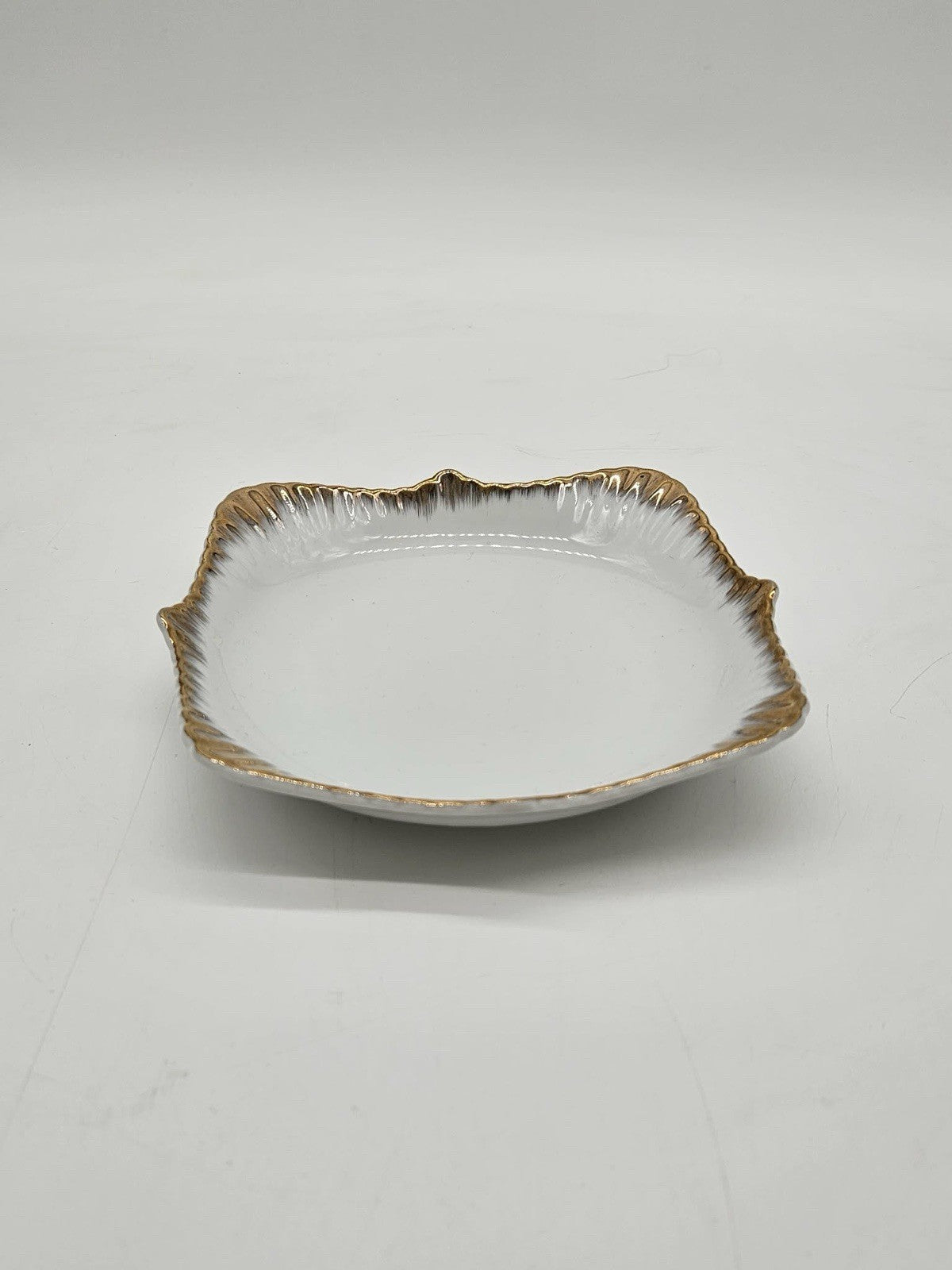 Nicole Miller Home  11” Square Elegant Gold & White Serving Dish Ruffle Edges