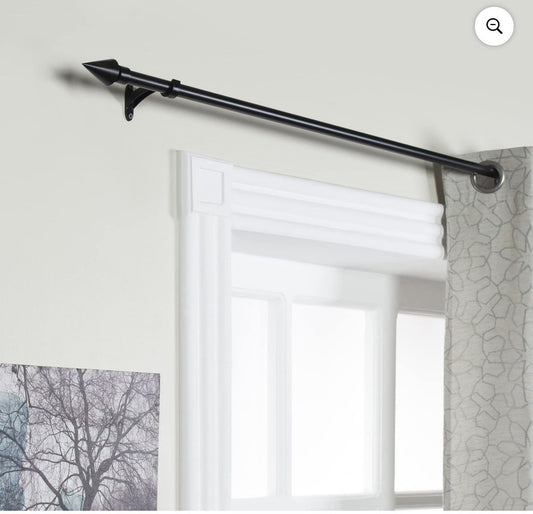 Black Adjustable Curtain Rod with Cone Finials 36–66” Includes Brackets