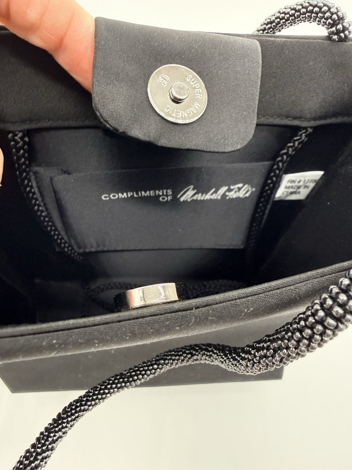 Vintage Marshall Fields Black Beaded Strap Evening Bag Clutch Snap