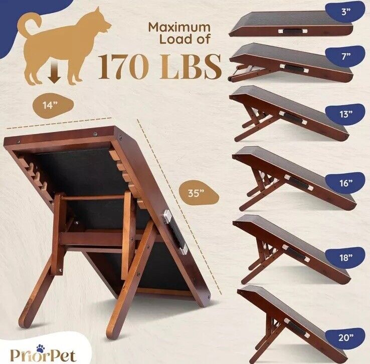 PRIORPET Dog ramp for Couch Birchwood Foldable Dog ramp - Adjustable 7" to 20”
