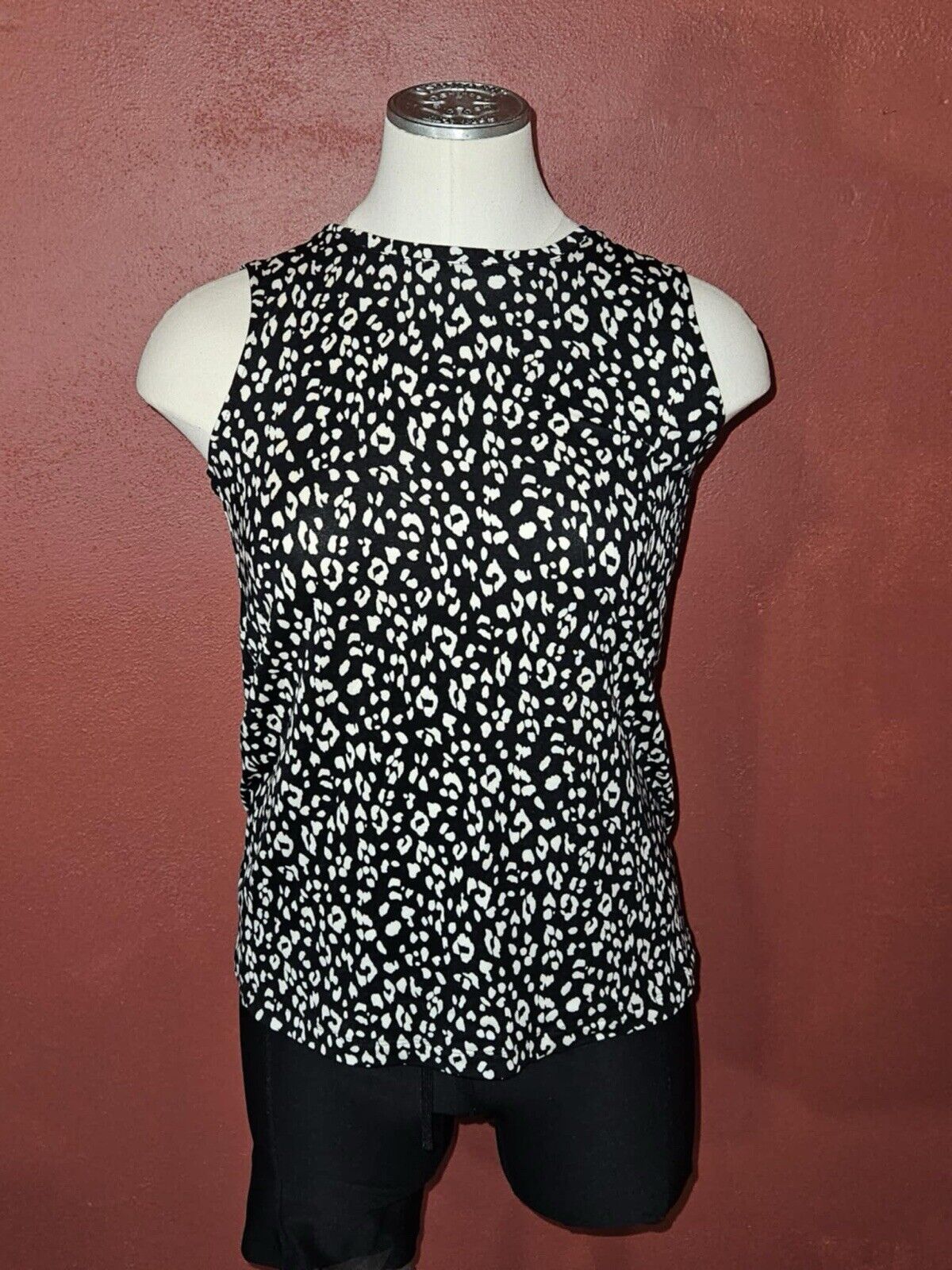 NEW 9 West Soft Spun Black & White Print Tank Top Cotton Blend Sz XS