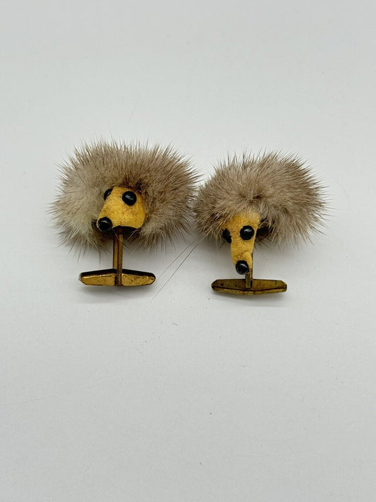 VINTAGE FUR CRITTER CUFFLINKS 50'S? MINK?