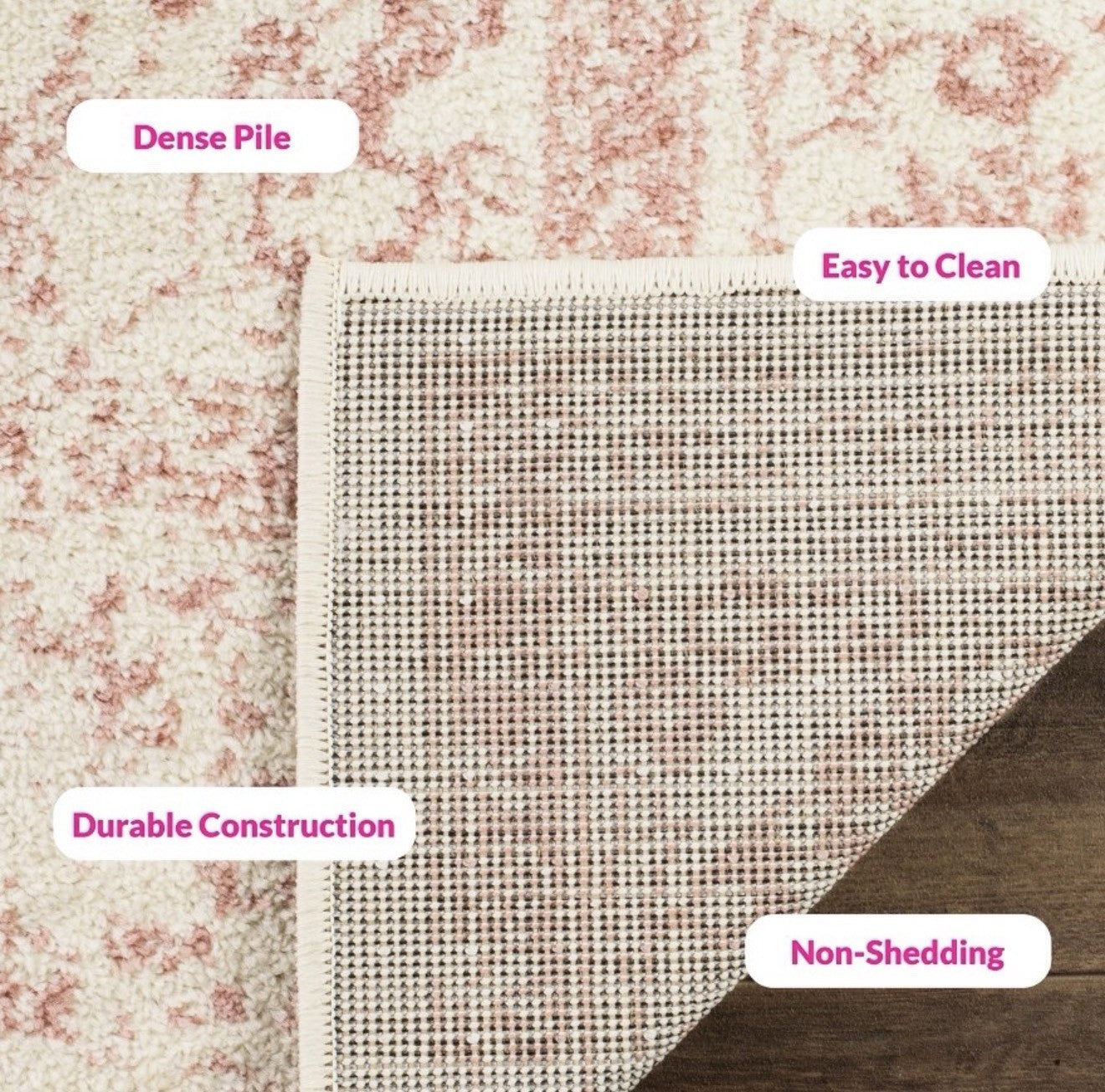 Adirondack ADR109 Non-Shedding Power Loomed Runner Rug - Ivory/Rose - 2'6"x 6'