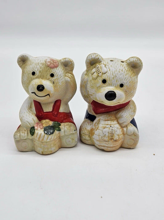 Vintage Ceramic Honey Bee Teddy Bears Salt & Pepper Shakers