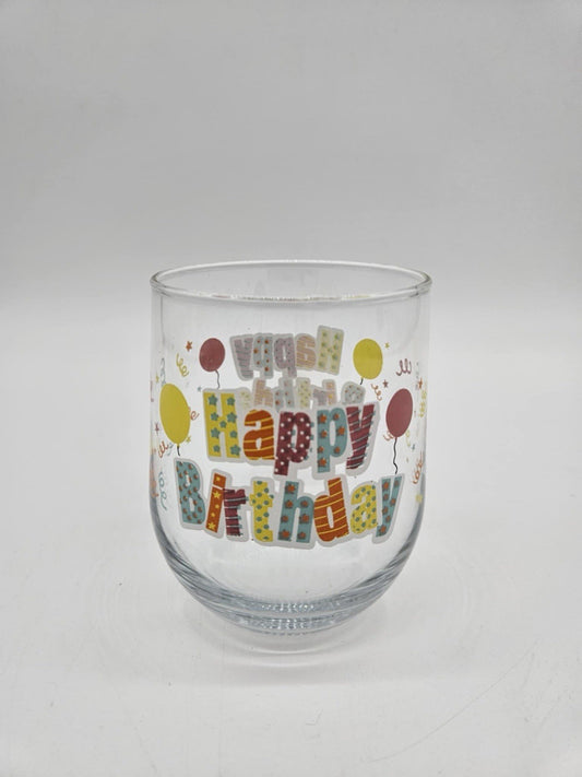 PARTY TO GO HAPPY BIRTHDAY 15OZ ACRYLIC STEMLESS WINE GLASS