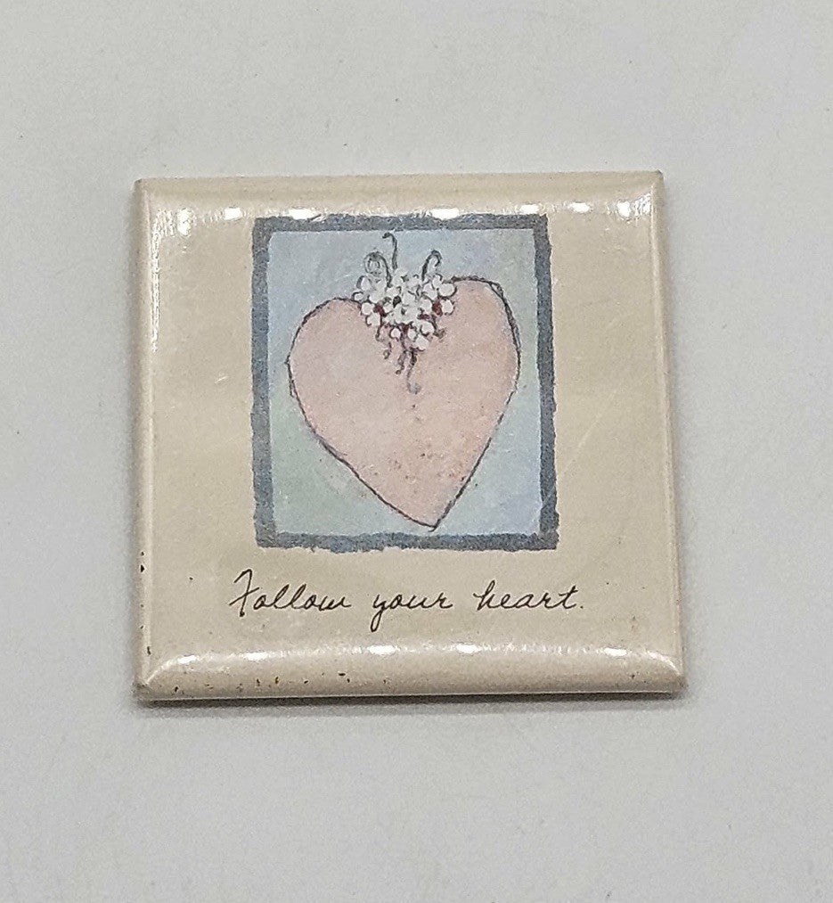 Vintage Heart Tile Fridge Magnet Follow Your Heart Ceramic