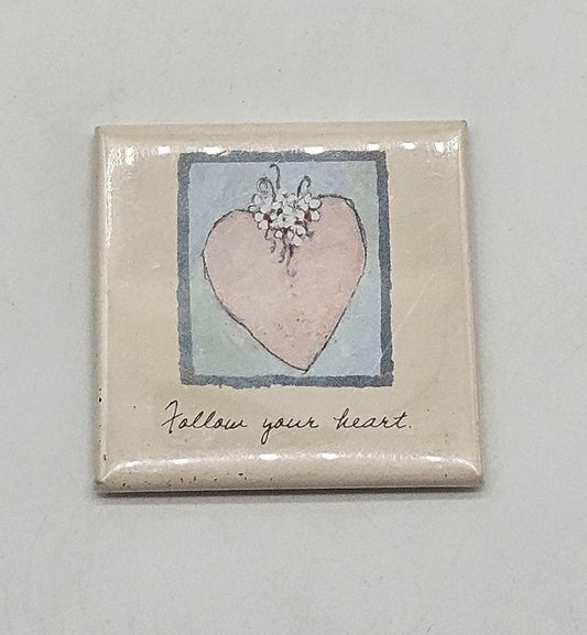 Vintage Heart Tile Fridge Magnet Follow Your Heart Ceramic