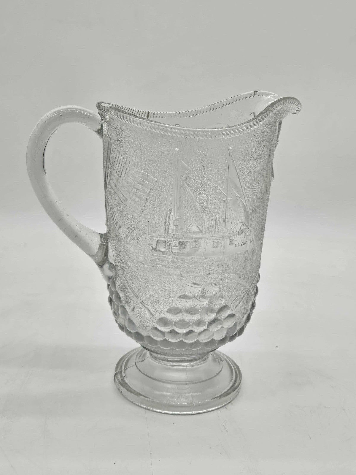 PITCHER EAPG BEATTY-BRADY -ADMIRAL DEWEY- Clear Glass Spanish Amer War ANTIQUE