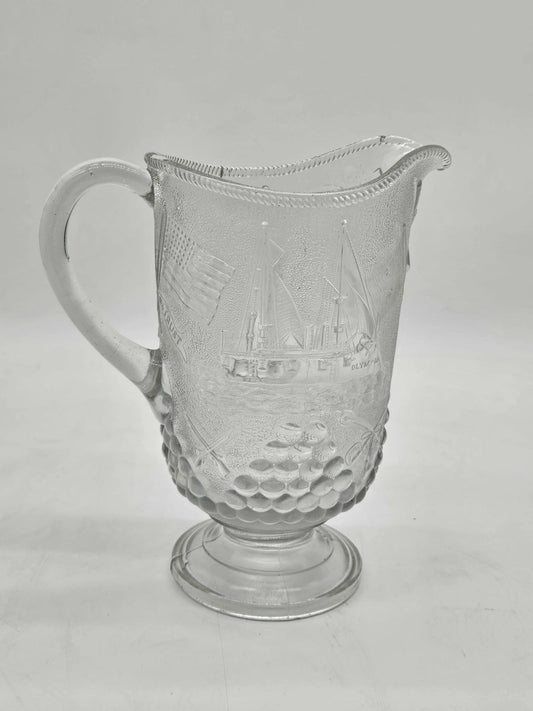 PITCHER EAPG BEATTY-BRADY -ADMIRAL DEWEY- Clear Glass Spanish Amer War ANTIQUE
