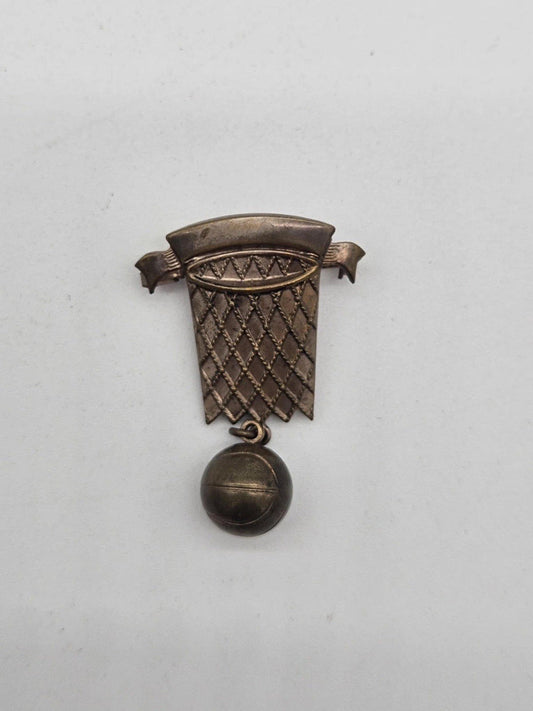 Vtg Basketball Hoop Brooch Pin 3D Ball Sports Charm Dangle A670