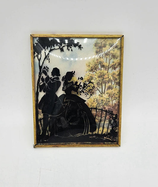 Vintage Convex Domed Bubble Glass Silhouette Pictures