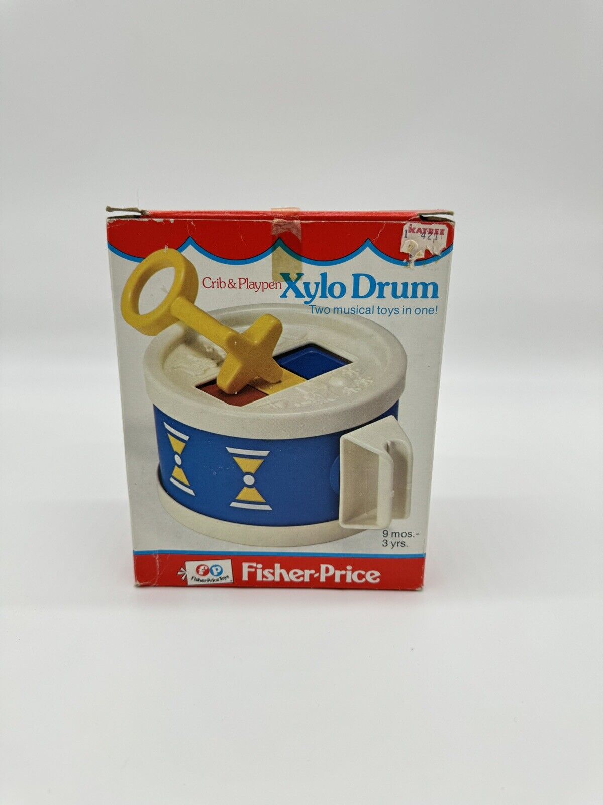FISHER PRICE~VINTAGE XYLO DRUM (Xylophone Drum)~1976 421 Yellow Stick Baby Music