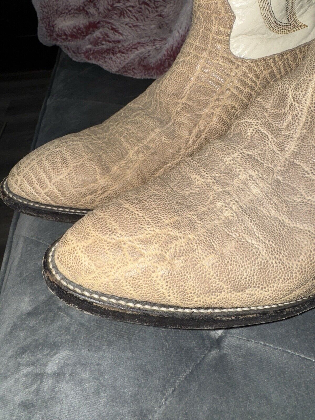 Vintage Nocona Boots EXOTIC Elephant Print Cowboy White Size 11 D