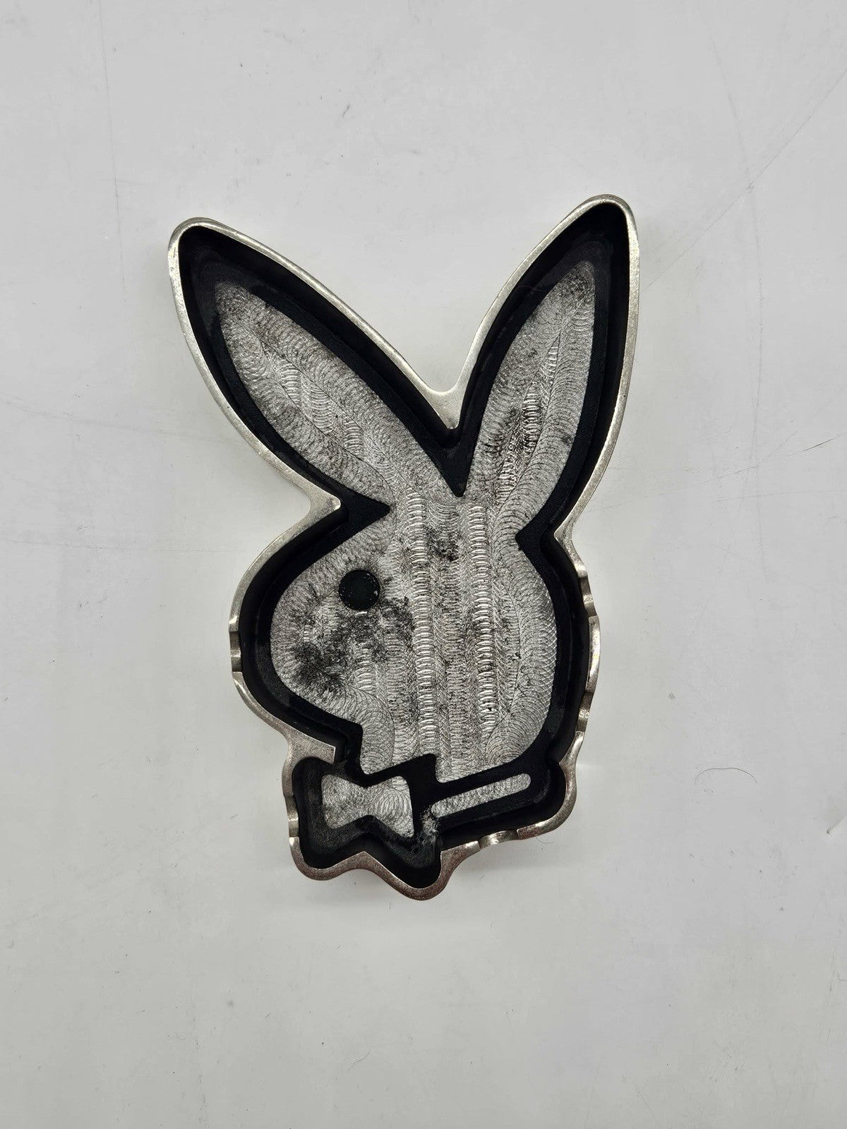 Vintage Playboy Rabbit Head Design Ashtray Chrome and Black Metal New