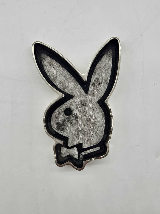 Vintage Playboy Rabbit Head Design Ashtray Chrome and Black Metal New